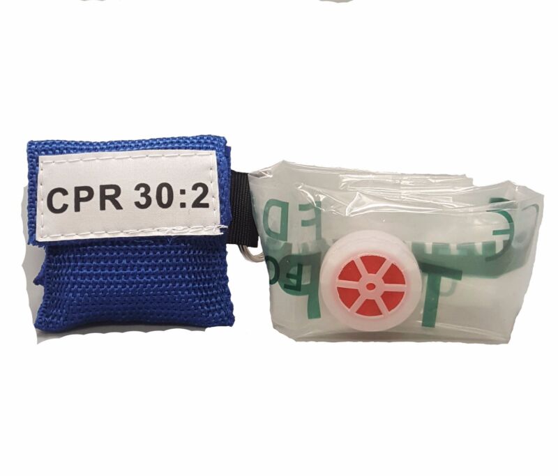 15 Blue Cpr Face Shield Mask In Pocket Keychain Imprinted Cpr 30:2
