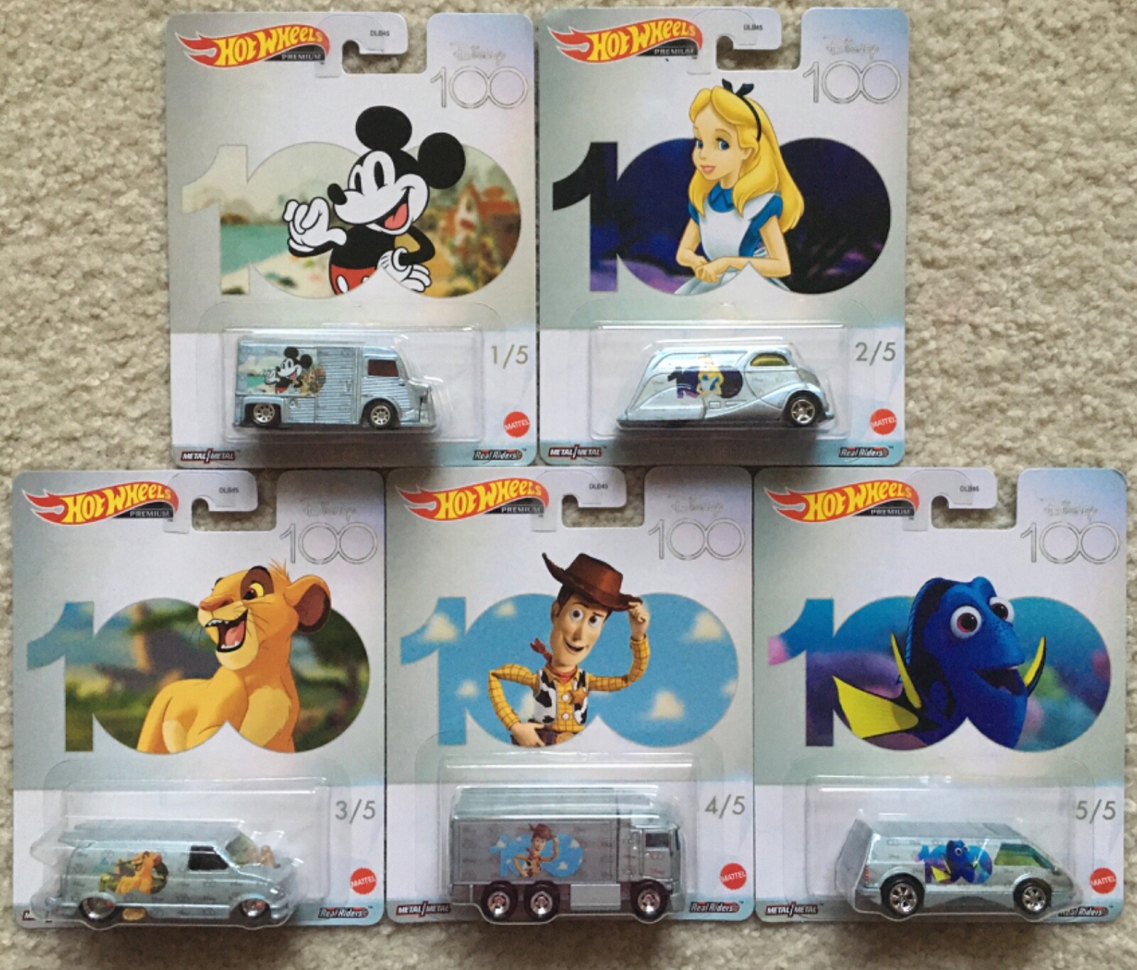 Hot Wheels Disney 100th Anniversary Complete Set of 5 Mickey