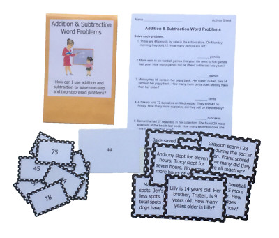 Teacher Made Math Center Resource Game Addition Subtraction Word Problems
