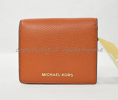 NWT Michael Kors Mercer Leather Carryall Card Case in Orange Pebbled Leather
