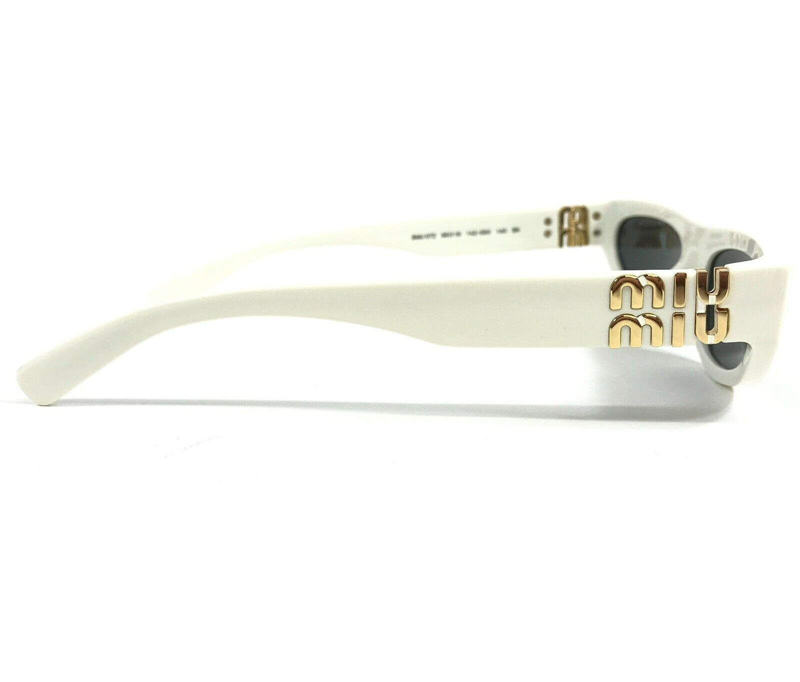 MIU MIU MIU MIU SUNGLASSES SMU07Z 142-5S0 WHITE IVORY GOLD FRAMES WITH DARK GREY LENSES