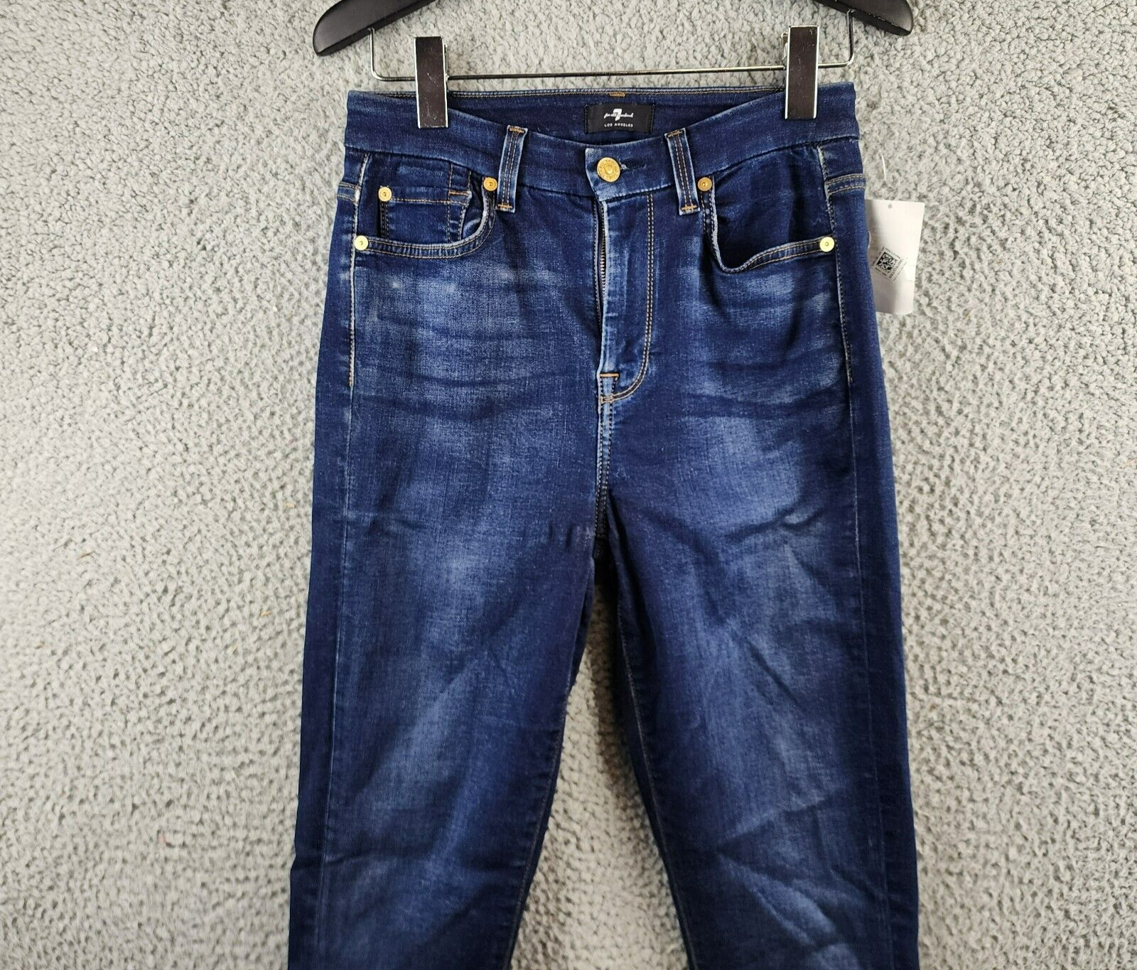 7 For All Mankind High Waist Ankle Skinny Jeans Women's 26 Blue Denim 5-Pockets - Picture 2 of 14