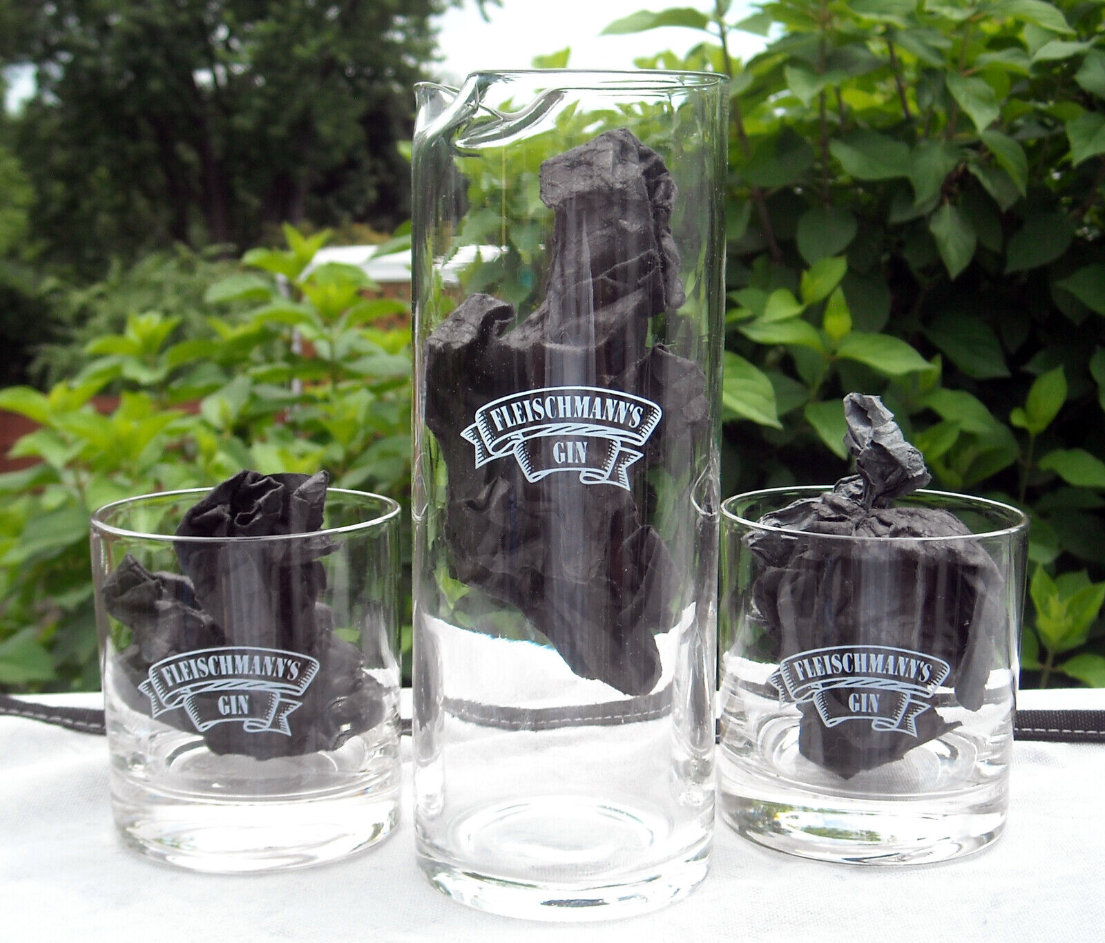 Fleischmanns Gin set 2 rocks glass & tall glass pitcher with s...