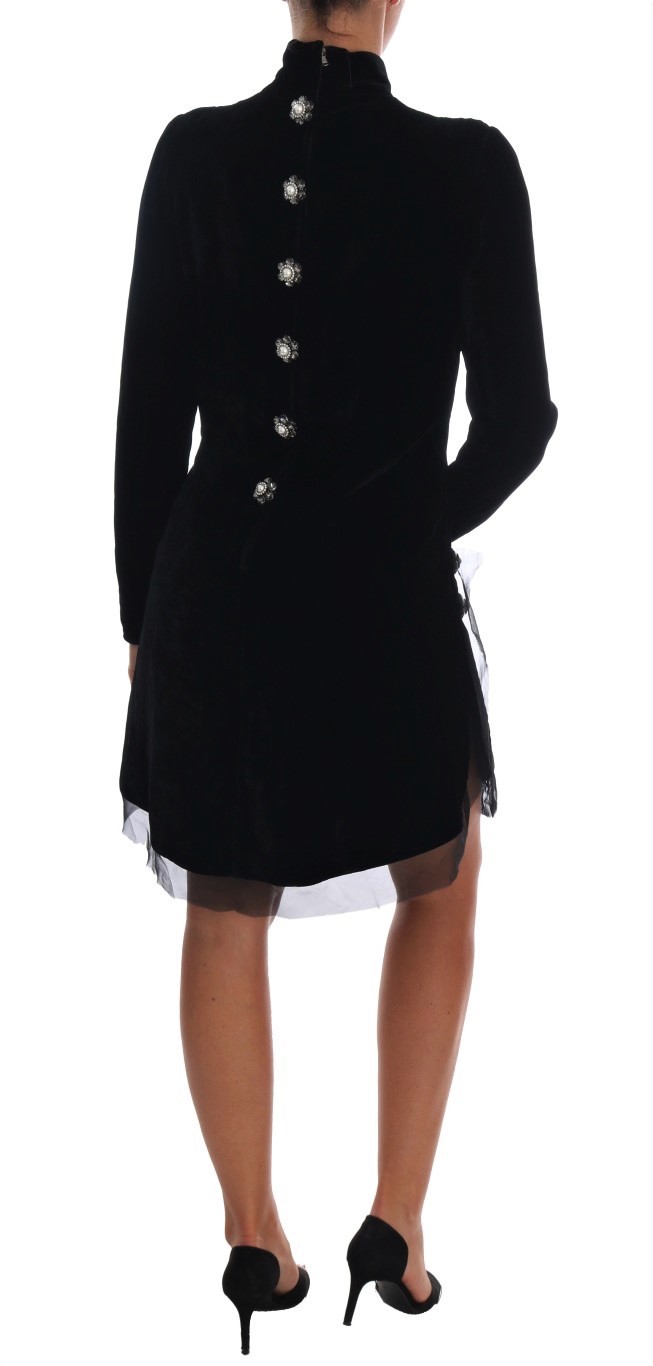 DOLCE & GABBANA BLACK MOCK-NECK CRYSTAL CHANDELIER DRESS sizes It 42 and 44