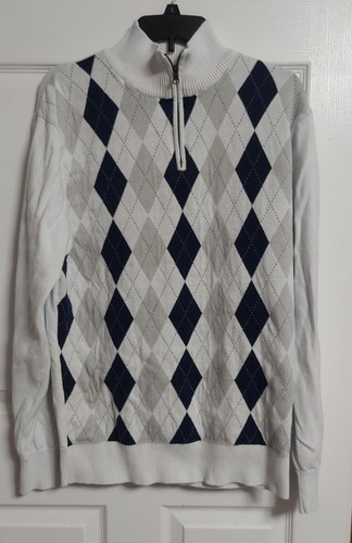 Park Slope Mens XXL Argyle 1/4 Zip Pullover Sweater, White