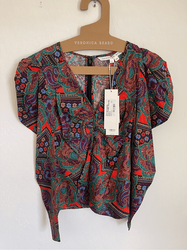 Pre-owned Veronica Beard Simmons Paisley Floral Silk Blend Blouse Size 6 In Multicolor