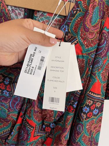 Pre-owned Veronica Beard Simmons Paisley Floral Silk Blend Blouse Size 6 In Multicolor