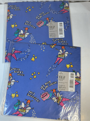 Birthday Sheet Gift Wrap-HALLMARK Blue/Pink 2 Pks of 2 Shts-4Sheets Total Fairy