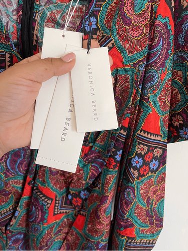 Pre-owned Veronica Beard Simmons Paisley Floral Silk Blend Blouse Size 6 In Multicolor