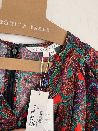 Pre-owned Veronica Beard Simmons Paisley Floral Silk Blend Blouse Size 6 In Multicolor