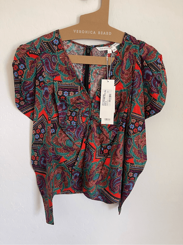 Pre-owned Veronica Beard Simmons Paisley Floral Silk Blend Blouse Size 6 In Multicolor