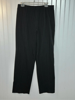 Chadwick s Flat Front Pants Women s 14 Black White Pin Striped Side Zip Trousers