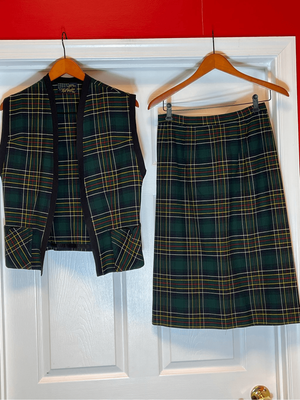 Green plaid 2025 skirt vest