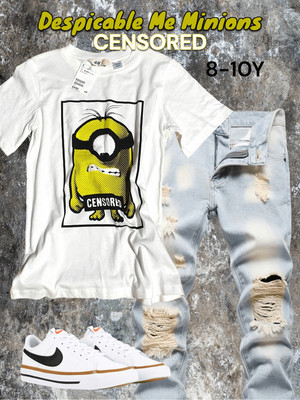 ! 0288 - Despicable Me Youth Minion Censore T-Shirt - White - Size 8-10 Youth