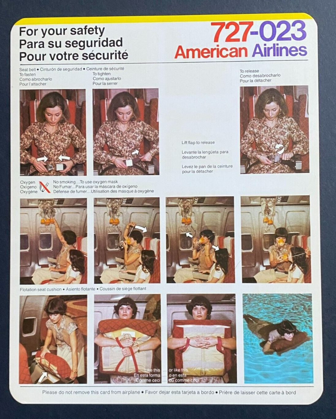 American Airlines Boeing 727-023 Safety Card - 114C