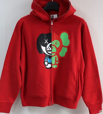 A Bathing Ape Bape Kaws Baby Milo Red Full Zip Up Hoodie Sweater JAPZN NIGO