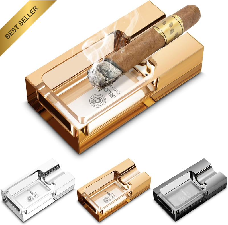 Glass Cigar Ashtray Cigarette Holder Portable Modern Decorative Gold