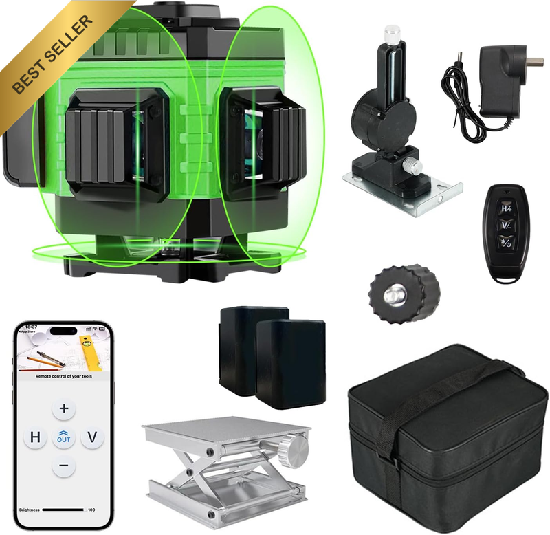 Green Laser Level 12 Line 3x360° Self Leveling Cross Line with Remote Control