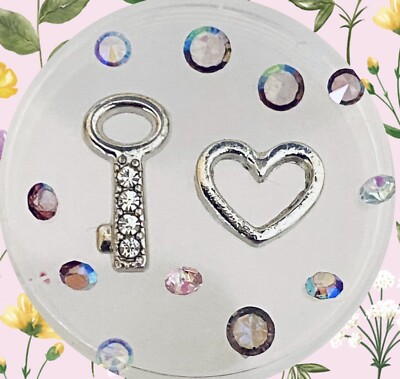 KEY HEART CONNECTION Set Of Floating Charms & Rhinestones For Memory Lockets