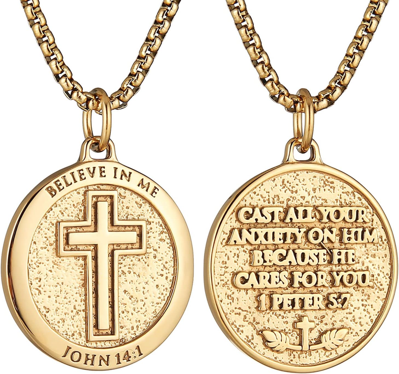 Bible Verse Necklace for Men Women Stainless Steel Inspirational Verse Cross rou
