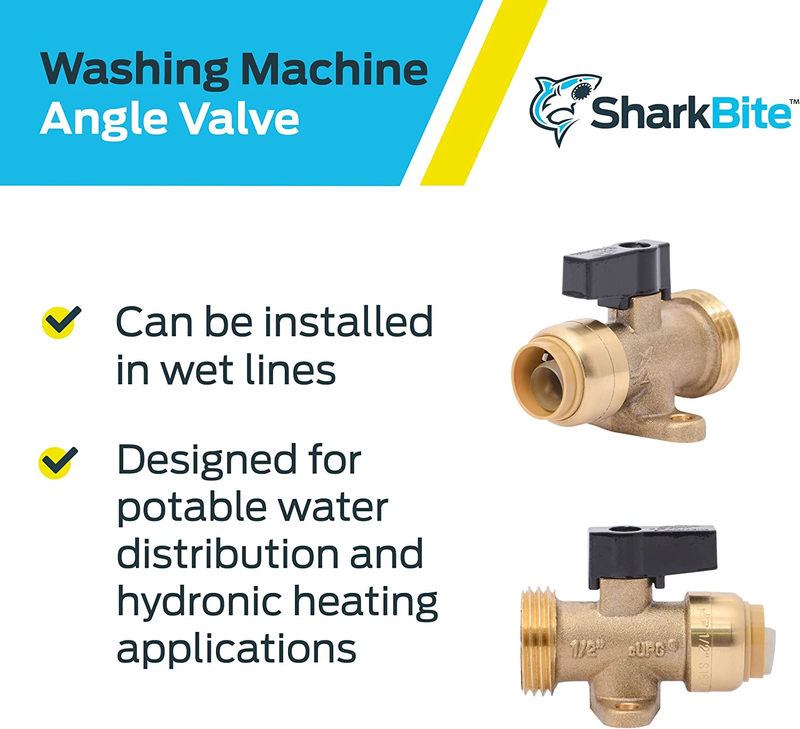 1/2 Inch x 3/4 Inch MHT Washing Machine Angle Valve, Push to Connect Brass Plumb