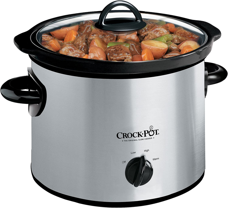 3-Quart round Manual Slow Cooker, Stainless Steel and Black