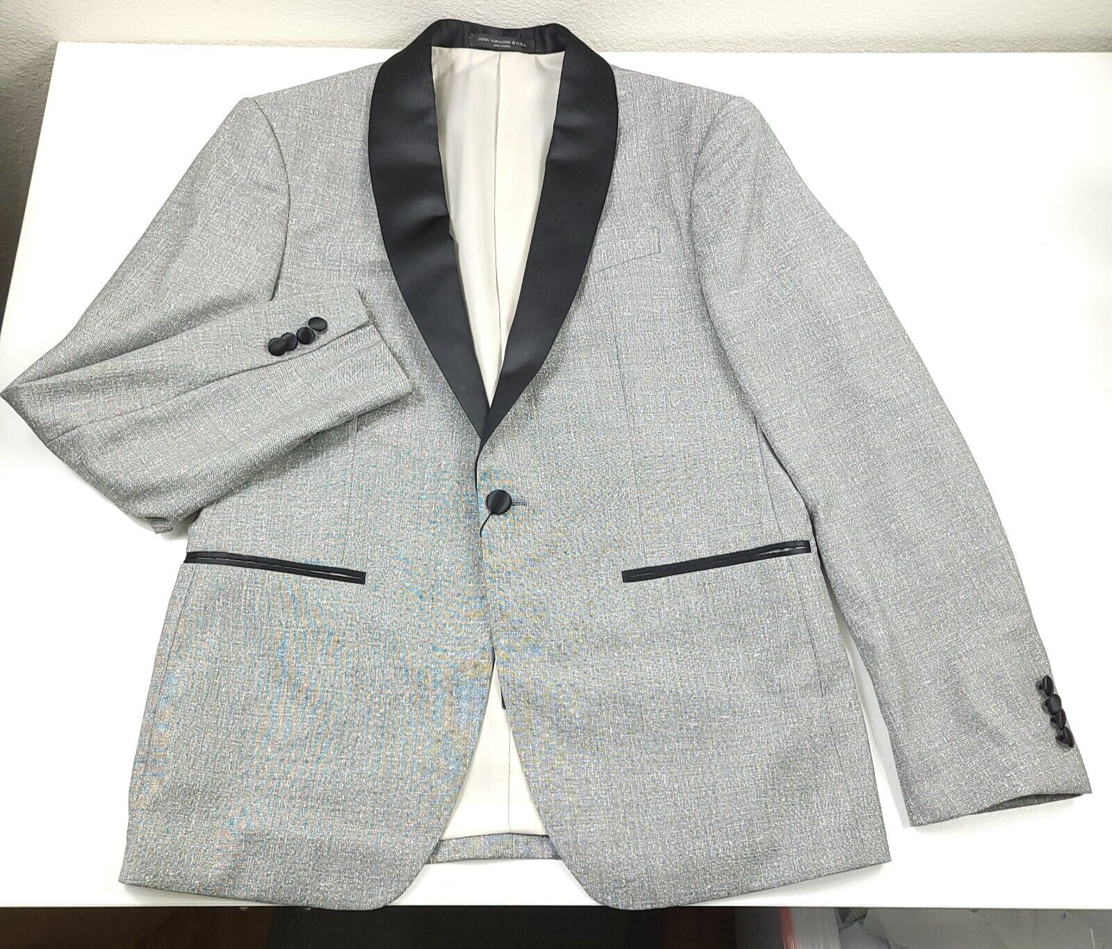 Pre-owned John Varvatos $798  Brooklyn - Lsc Gray & Black Shawl Dinner Jacket Mens Size 42r