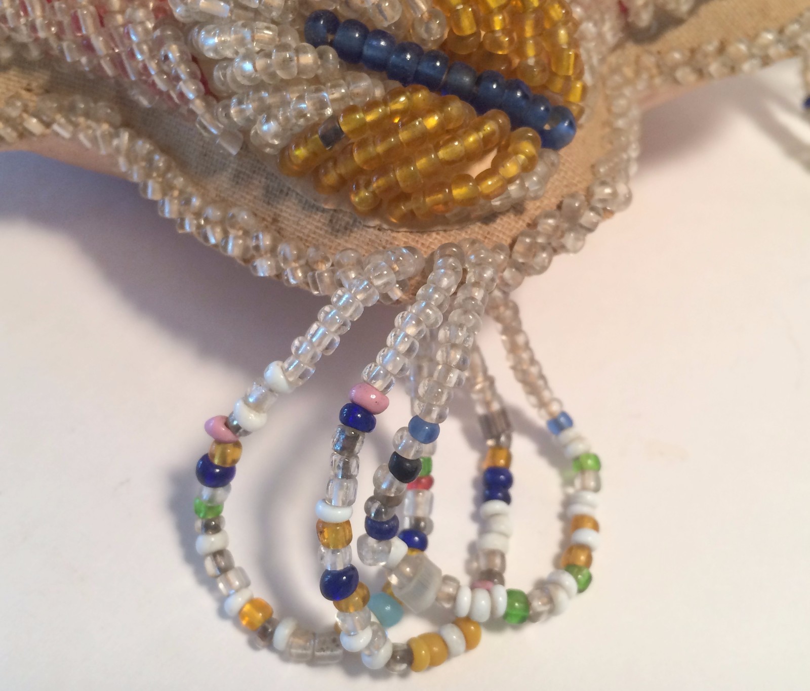 Vintage Heavily Beaded Star Shaped Pin Cushion Squat Bird Quail Duck Leaves