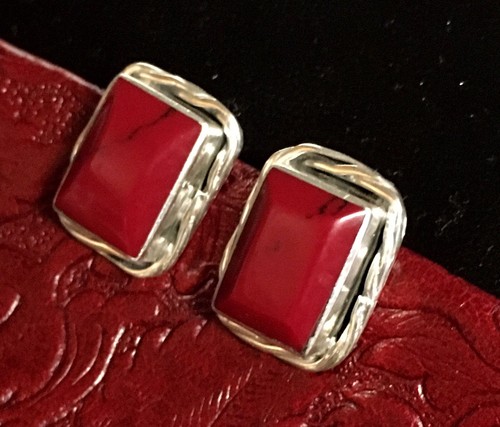 Taxco Sterling Silver Red Jasper Rectangle Post Earrings 15.2 Grams