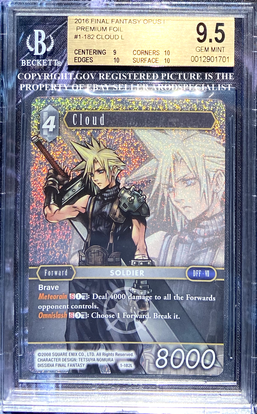 FFTCG FINAL FANTASY TCG OPUS 1 FOIL CLOUD 1-182L BGS 9.5 GEM FFTCG FINAL FANTASY TCG OPUS 1 FOIL CLOUD 1-182L BGS 9.5 GEM