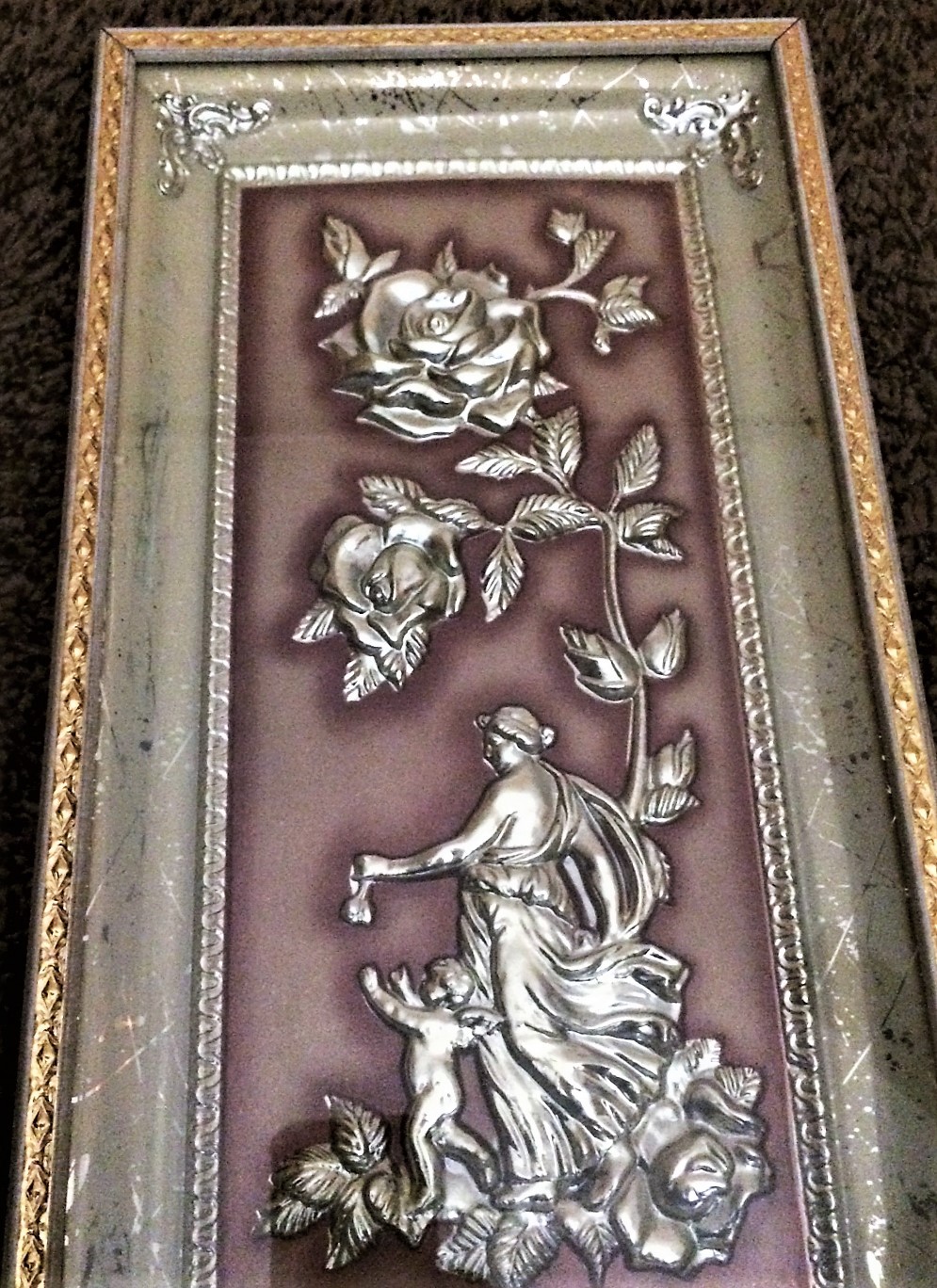 2- Metalcraft Four Seasons 3D Wall Hanging 1950s Wall Decor Pictures roses acorn