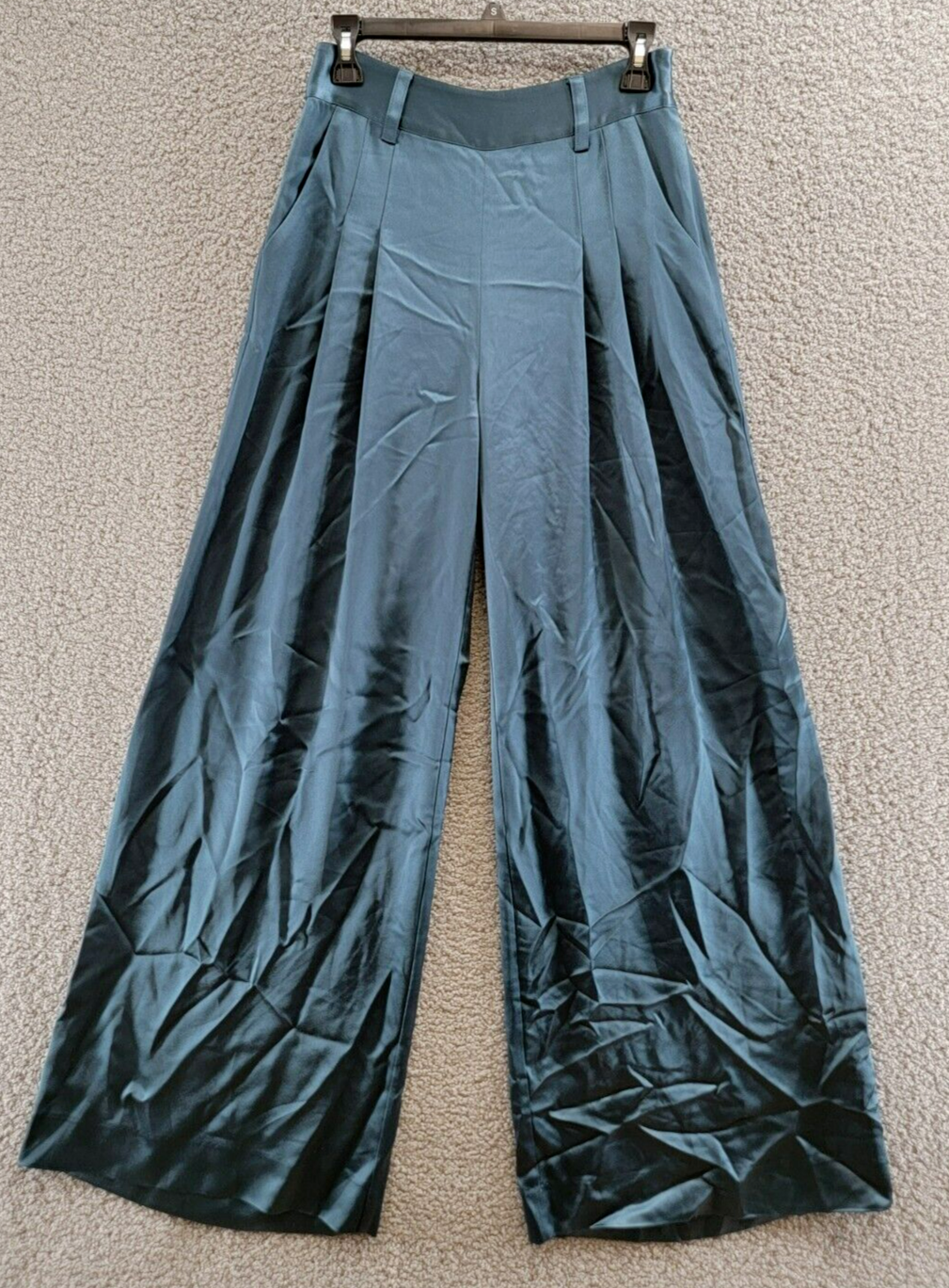 Cinq a Sept Shauna Pleated Satin Wide-Leg Pants Women's Size 2 Onyx Side Pockets - Picture 2 of 15