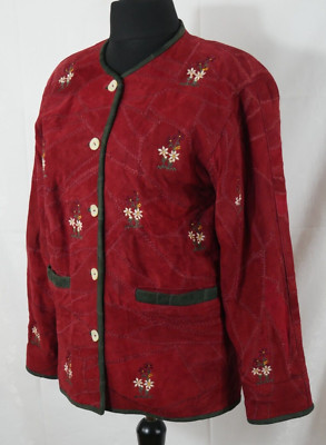 LEATHER FASHION SIMPLY GOOD 100% LEDER Jacke Trachtenjacke Rot Größe 42/44 TOP!