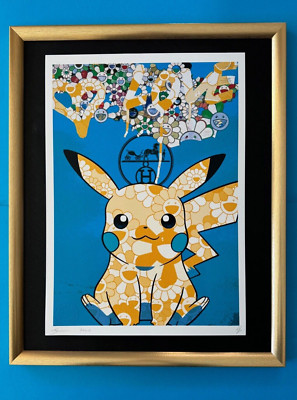 DEATH NYC Hand Signed LARGE Print COA Framed 16x20in Pikachu Murakami Hermes @
