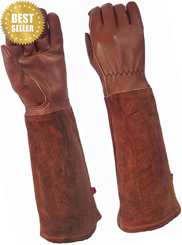 Long Gardening Gloves, Premium Cowhide and Sheepskin Leather Thorn Proof Rose Pr