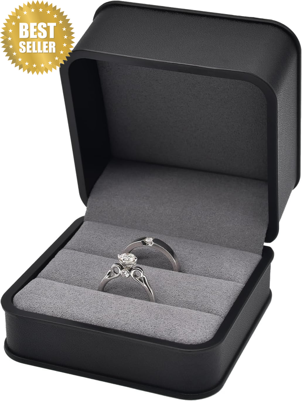 Double Ring Box, Square Leather Suede Jewelry Ring Bearer Box, Premium Gorgeous