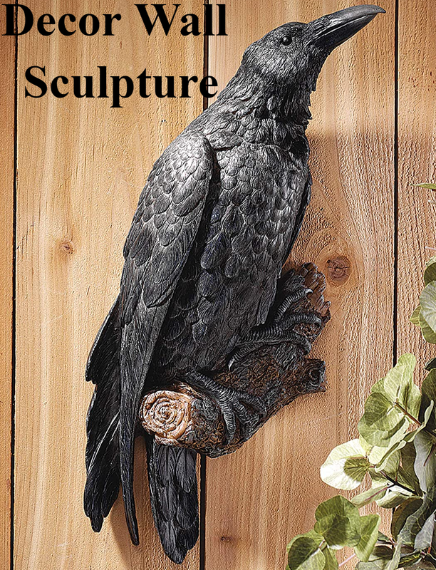Realistic Raven Perch Sculpture Large Bird Crow Statue Life-Like Bird Wall Decor
