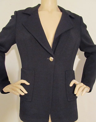 Pre-owned St John Knit Size 8 Suit Jacket Blazer Black Caviar Santana Knit One Button