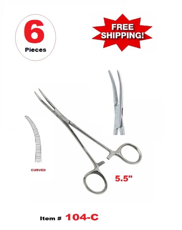 6 Pcs  5.5" Crile Hemostat Forceps Curved Surgical Instruments Stainless Steel.