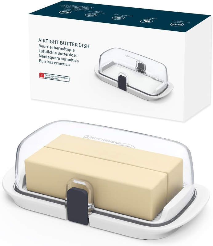 KITCHENDAO Large One-Handed Butter Dish with Lid for Countertop, Airtight Butter