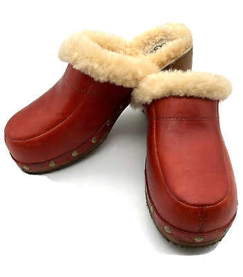 UGG Women s Kalie Orange Leather Clogs Mule Shoes Sherpa Lined Size 6 U.S