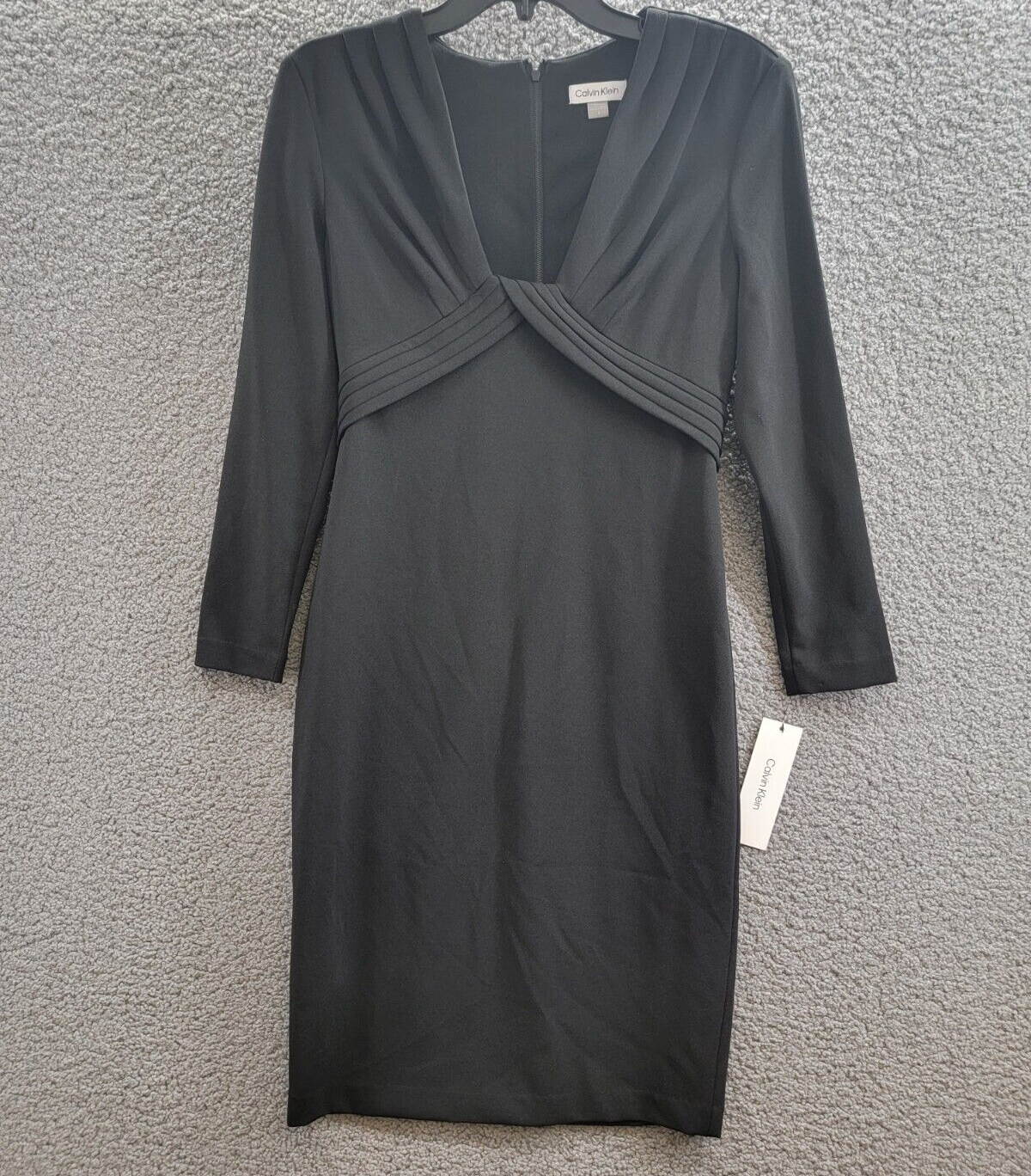 Calvin Klein Pleated Knee Length Sheath Dress Women's 4 Black Back Zip Closure - Picture 2 of 17