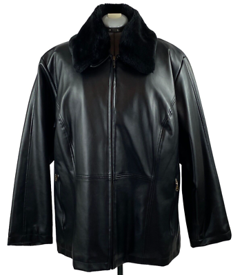 Lane Bryant Designs Co Black Faux Leather Faux Fur Collar Coat Jacket 22 24