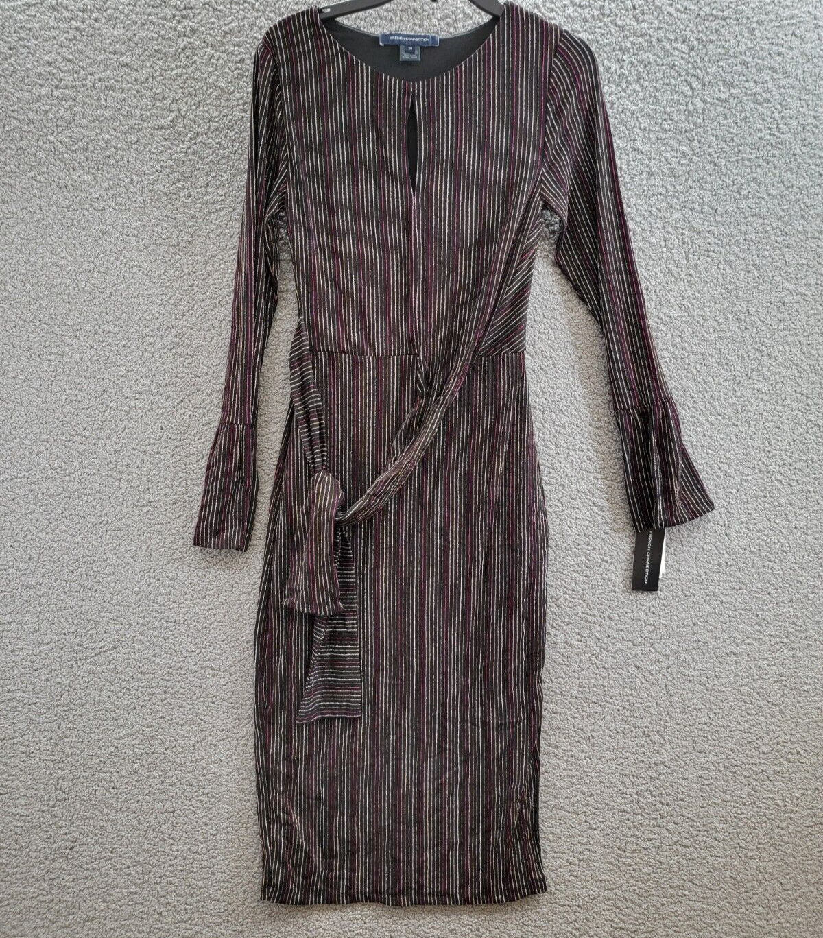 French Connection Paula Keyhole Midi Dress Women's XS Blackout Multi Round Neck - Picture 2 of 16