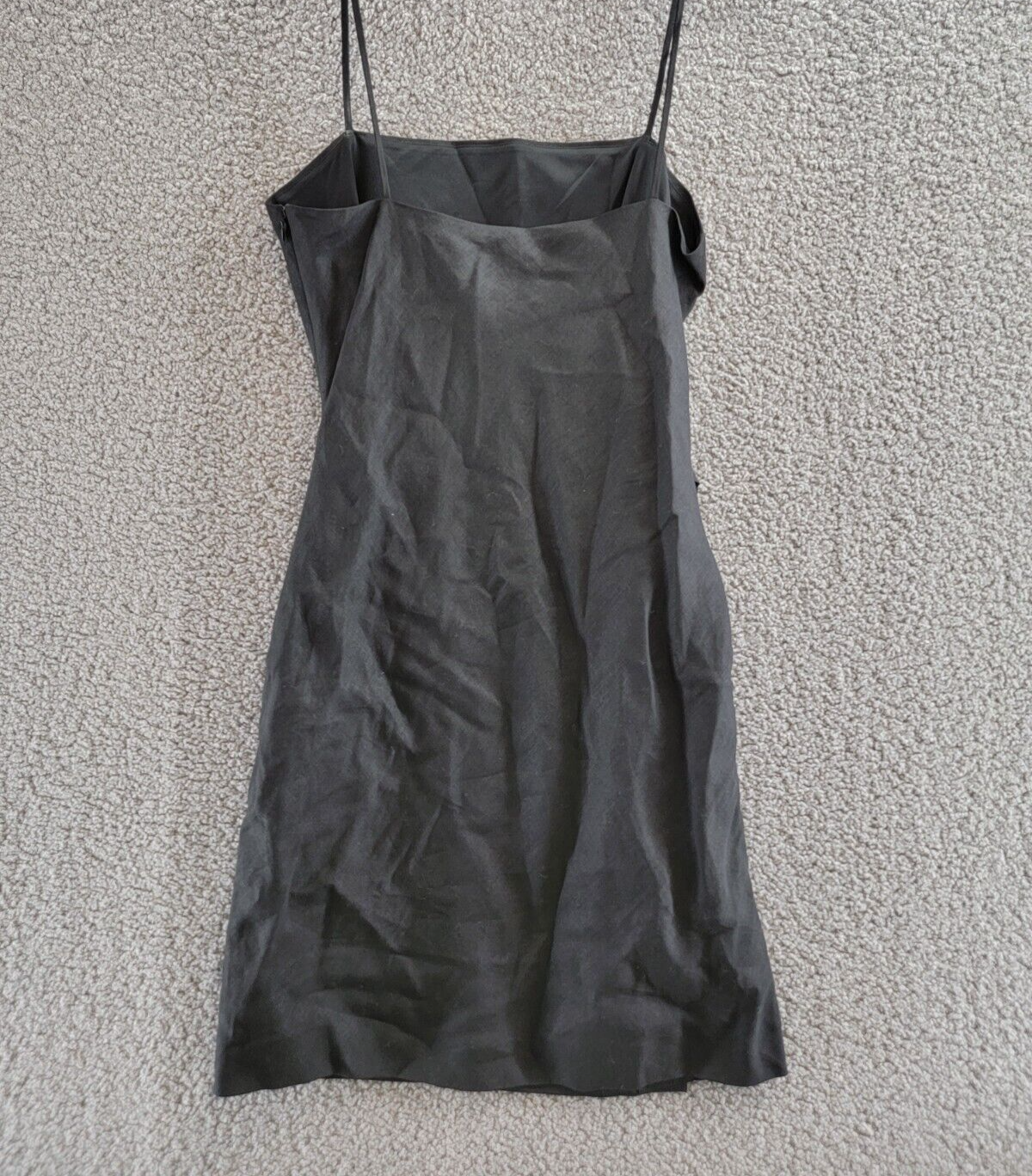 Pre-owned Theory Linen Side Pleat Mini Dress Womens 8 Black Straight Neck Side Zip Closure