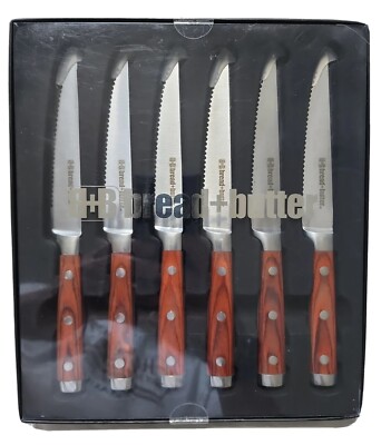 BREAD+BUTTER 6 Premium Steak Knives Full-Tang Triple Rivet Stainless Steel.- NEW