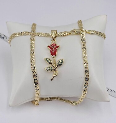 Rosa Colgante Y Cadena Oró Laminado Italiano 18k/IGold Plated