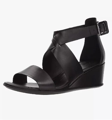 ECCO Shape 35 Wedge Leather Sandals Women s Size 10-10.5 Black Casual EU 41