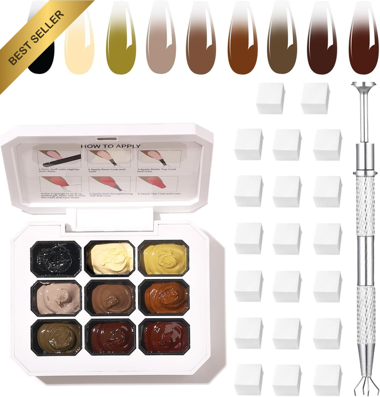 Professional Gradient Painting Gel, 9 Colors Ombre Gel Nail Polish with 100PCS N