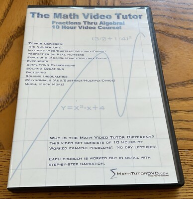 Math Video Tutor-Fractions Thru Algebra!-10 Hour C (DVD) Preowned